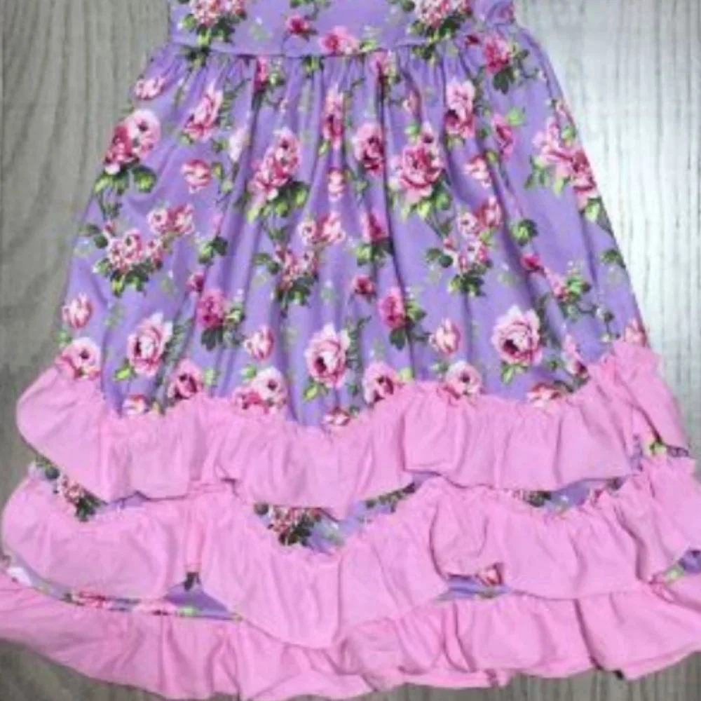 Boutique Baby Girls Purple Floral Ruffle Maxi Dress